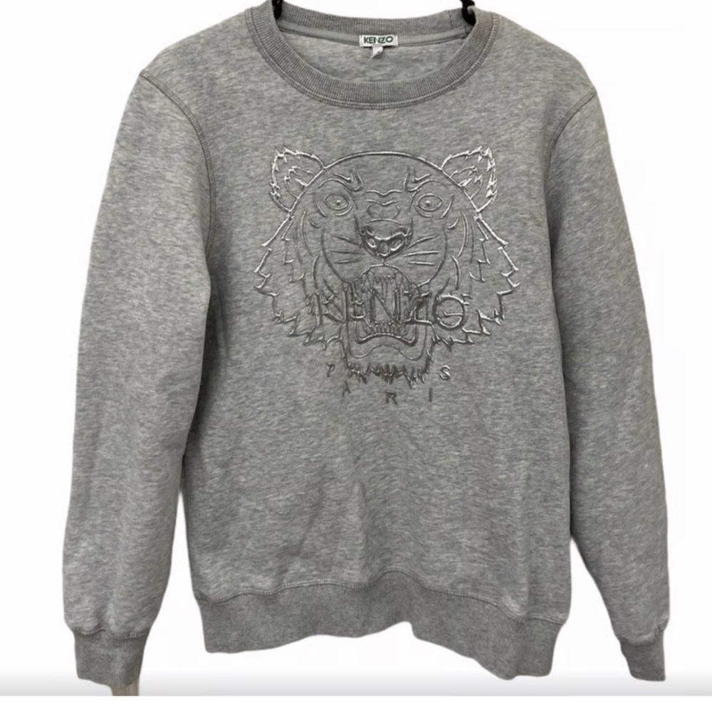 Kenzo Gray Crewneck Sweater with Iconic Tiger Design